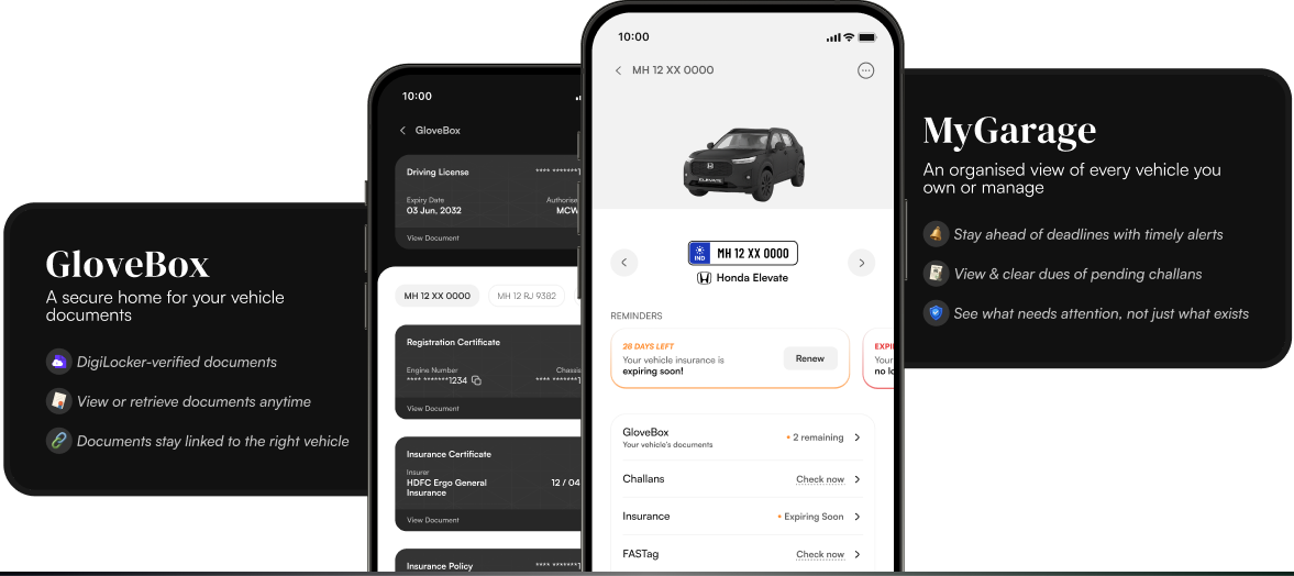 GloveBox and MyGarage features with phone mockups